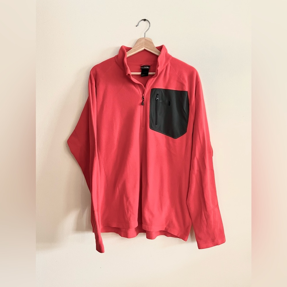 North Face Men Red Zipped Up Fleece Long Fleece Size Large
